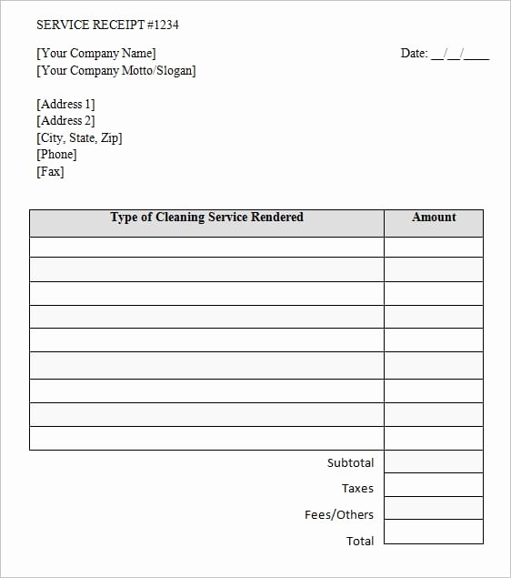 Receipt for Service Template Beautiful Cleaning Service Invoice Template Printable Word Excel