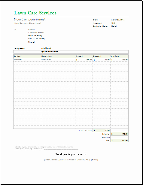 Receipt for Service Template Best Of Lawn Care Receipt Template for Excel