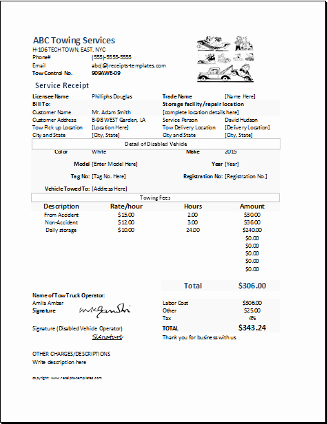 Receipt for Service Template Best Of towing Service Receipt Template at Receipts Templates