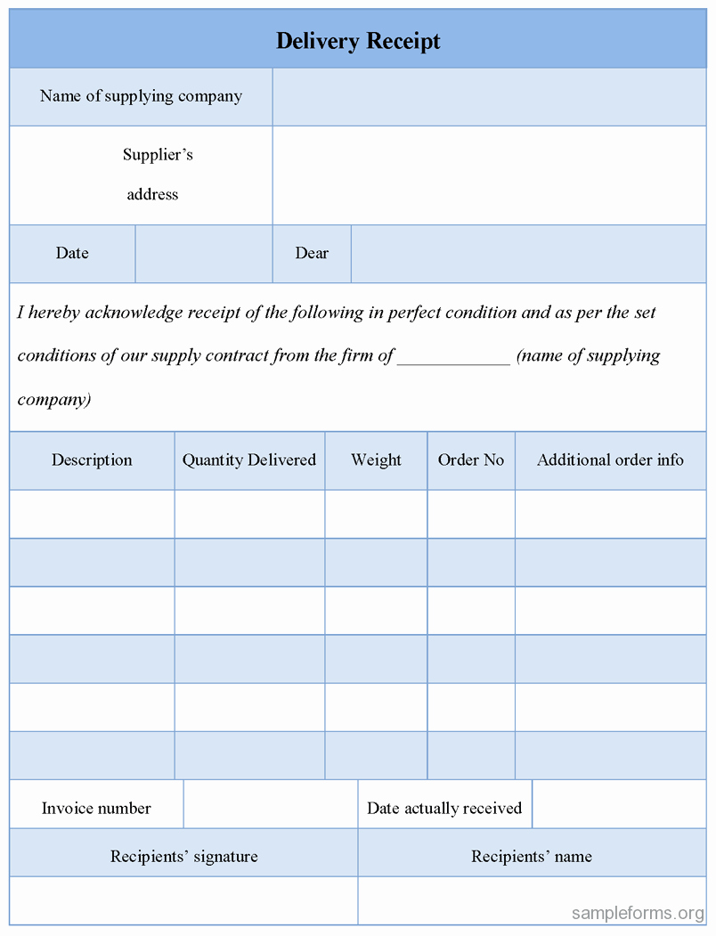 Receipt Of Goods form Luxury Delivery Receipt form Sample forms