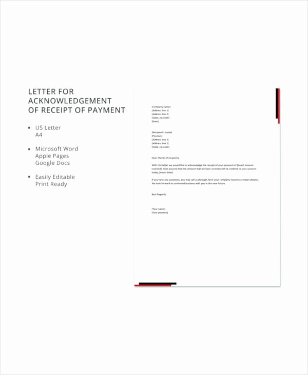 Receipt Of Payment Letter New Receipt Acknowledgement Letter Templates 10 Free Word