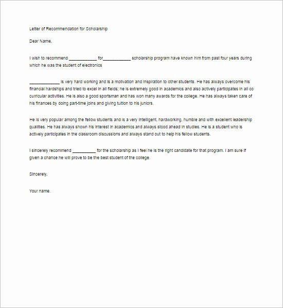 Recommendation Letter for A Scholarship Beautiful 55 Re Mendation Letter Template Free Word Pdf formats