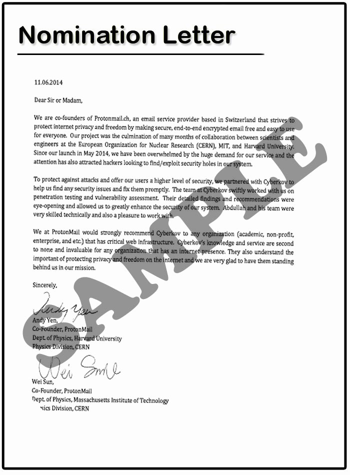 Recommendation Letter for Award Nomination Luxury Nomination Letter Sample