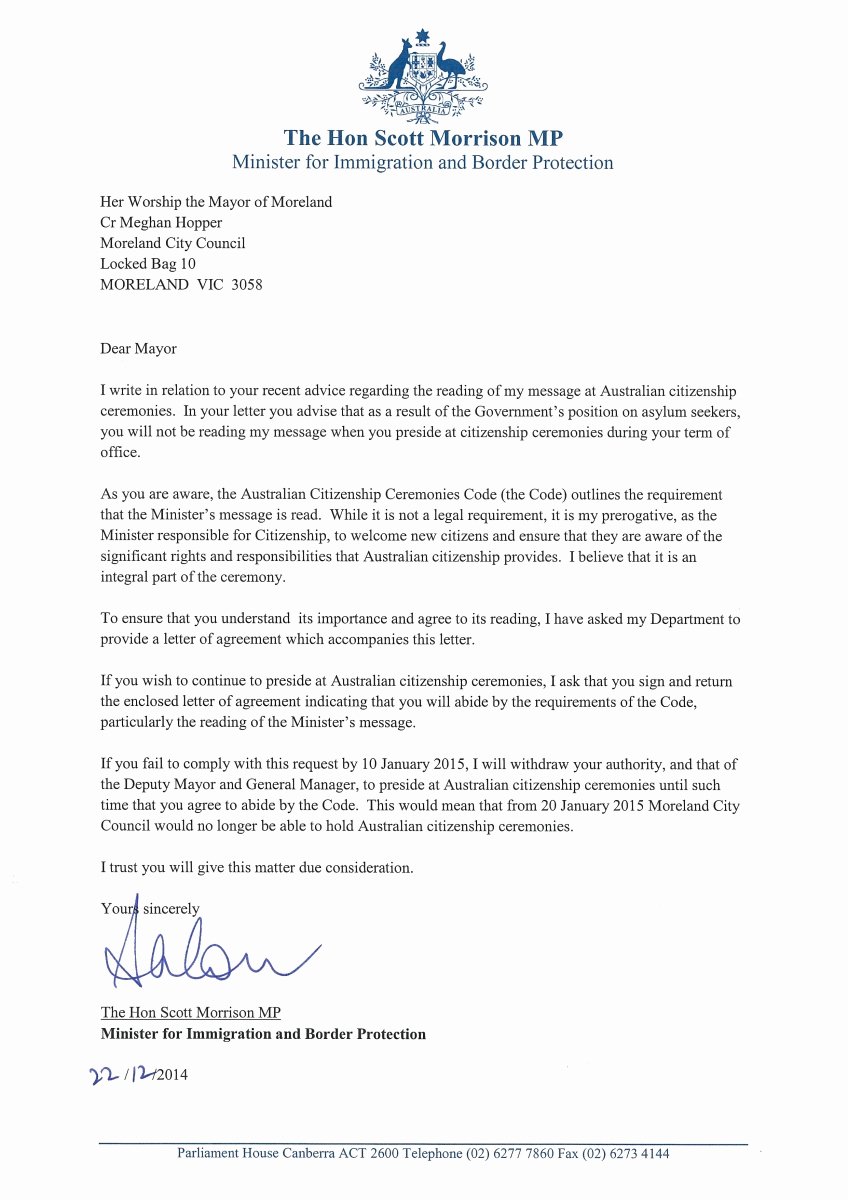 Recommendation Letter for Citizenship Sample Awesome Stand Off Over Ransom Letter From Scott Morrison
