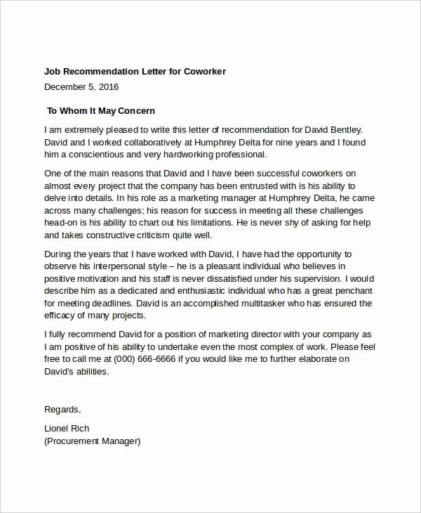 Recommendation Letter for Colleague Professor Best Of 13 Coworker Re Mendation Letter Templates Pdf Doc