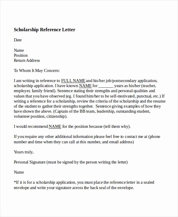 Recommendation Letter for College Scholarship Lovely 6 College Reference Letter Templates Free Sample