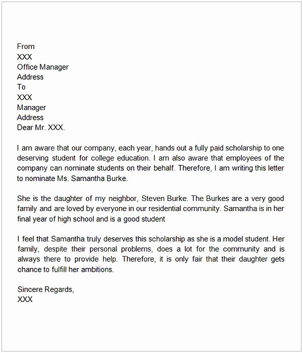Recommendation Letter for College Scholarship Luxury Letter Of Re Mendation for Scholarship