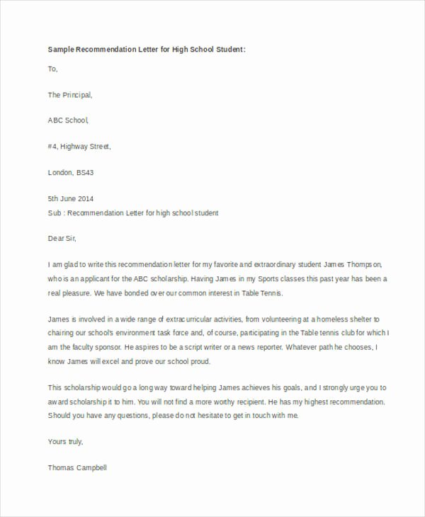 Recommendation Letter for College Scholarship New 54 Re Mendation Letter Example Templates