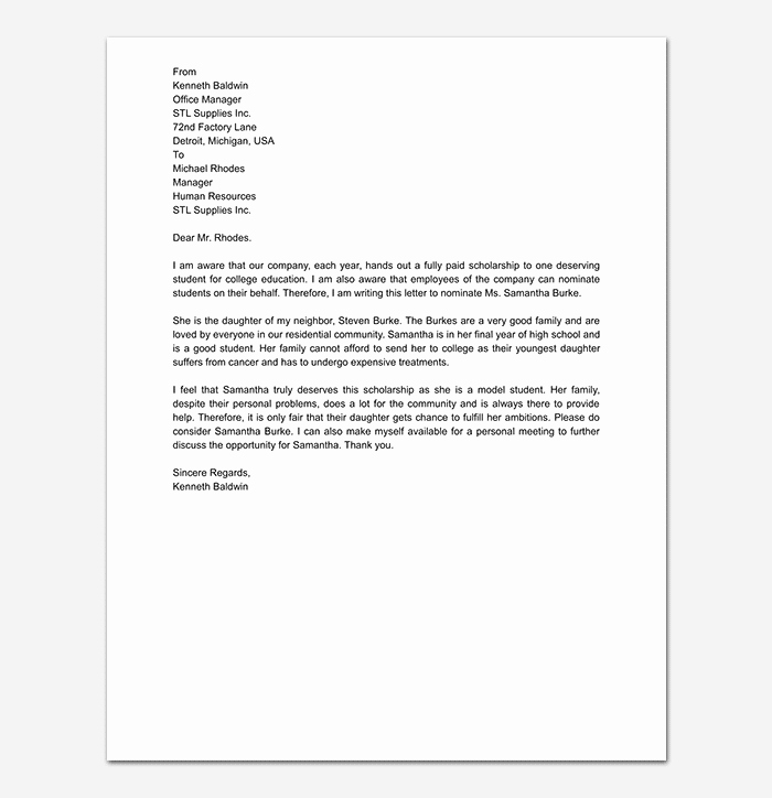 Recommendation Letter for College Scholarship New Scholarship Reference Re Mendation Letter Sample Letters