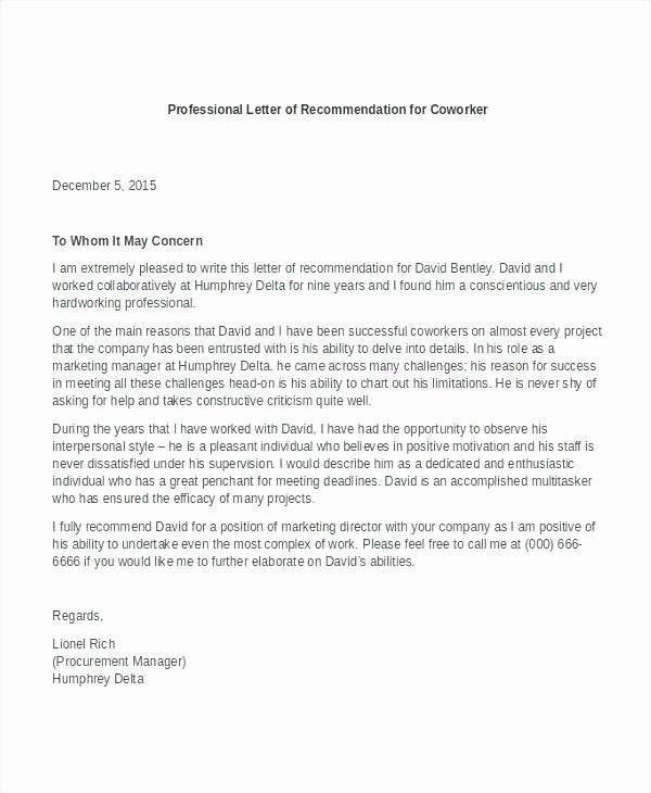 Recommendation Letter for Coworker Pdf Lovely Letter Of Re Mendations – Creero