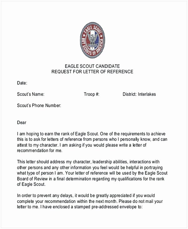 Recommendation Letter for Eagle Scout New Eagle Scout Letter Of Re Mendation Sample From Parents