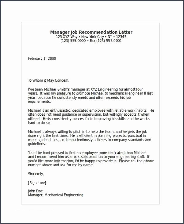 Recommendation Letter for Engineer Luxury Job Re Mendation Sample and 10 Job Re Mendation Letters