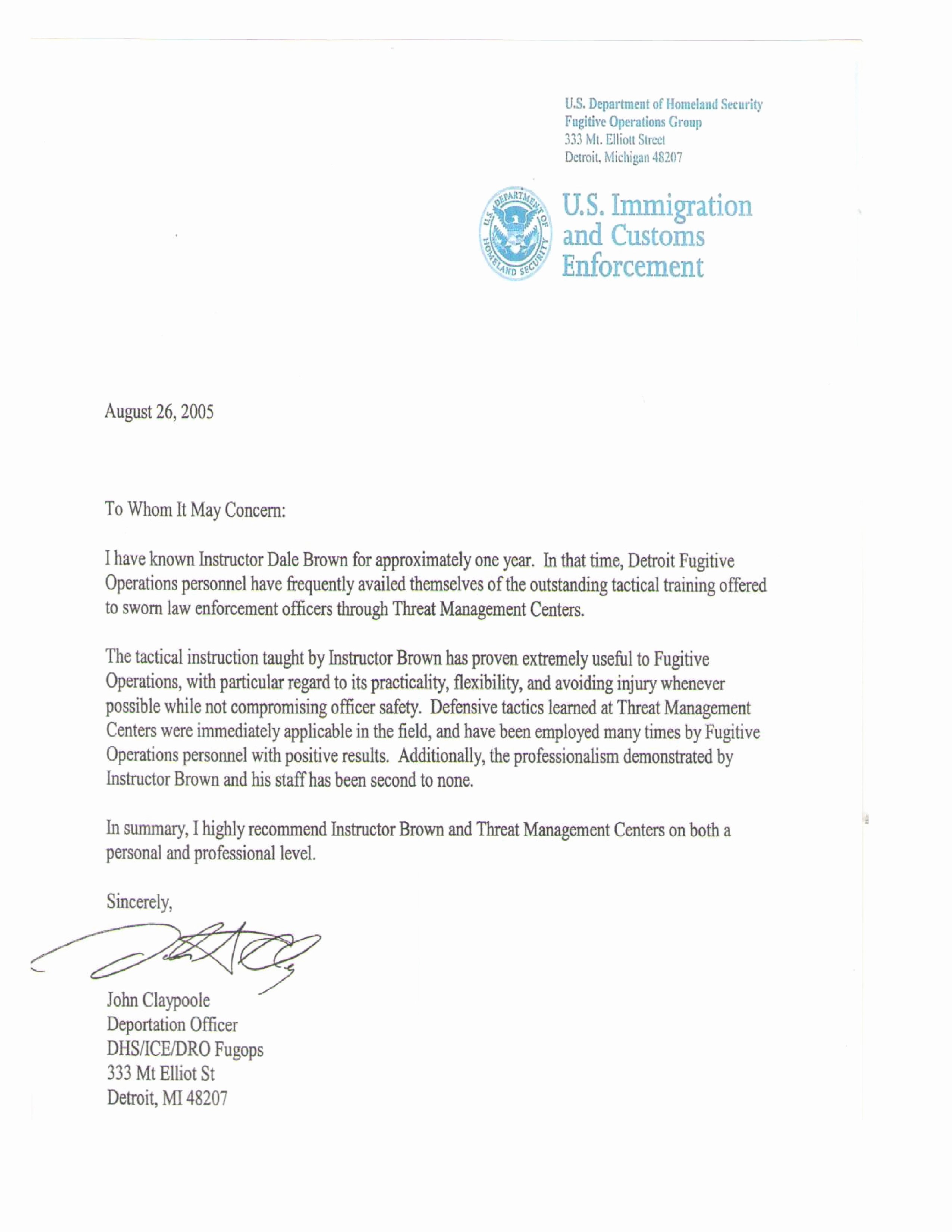 Recommendation Letter for Immigration Lovely References
