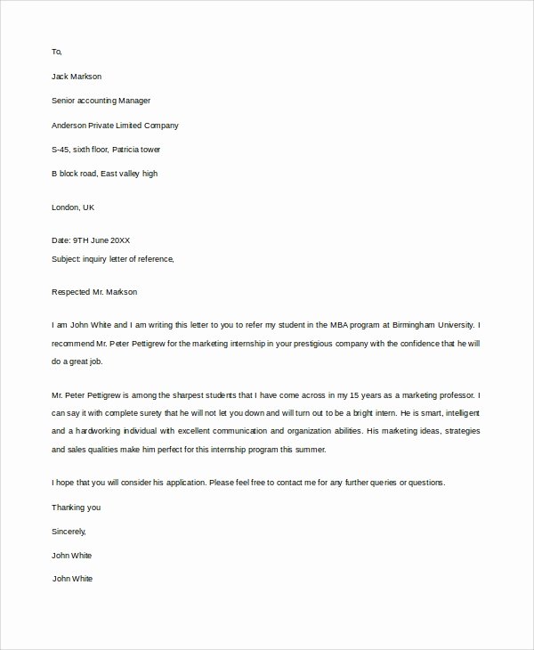 Recommendation Letter for Internship Awesome 20 Reference Letters