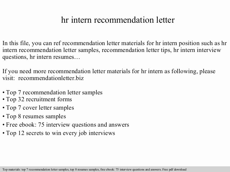 Recommendation Letter for Internship Elegant Hr Intern Re Mendation Letter