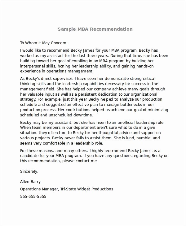 Recommendation Letter for Mba Program Best Of 6 Sample Mba Re Mendation Letters Pdf Word
