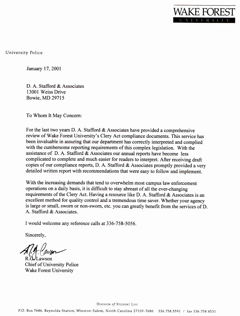 Recommendation Letter for Medical assistant Elegant About Clery Act Training &amp; Campus Safety D Stafford
