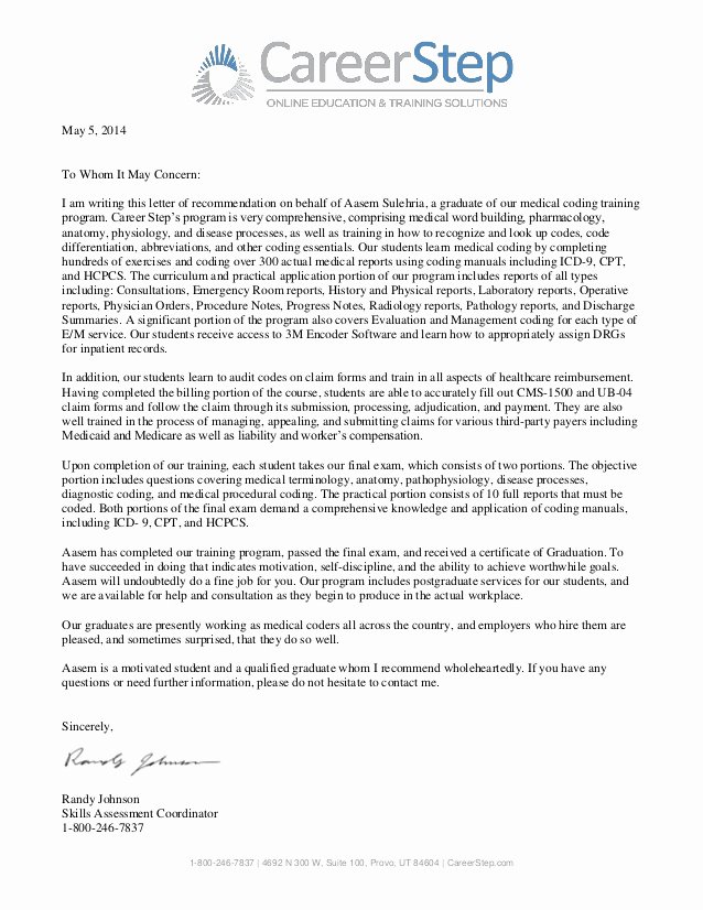 Recommendation Letter for Medical Student Elegant Medical Coding Letter Of Re Mendation