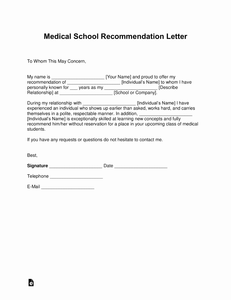 Recommendation Letter for Medical Student Inspirational Free Medical School Letter Of Re Mendation Template
