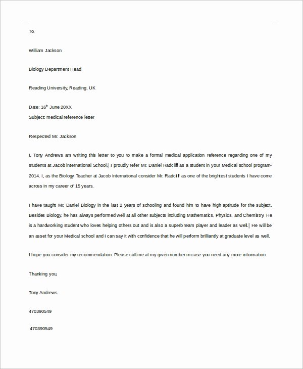 Recommendation Letter for Medical Student Lovely 20 Reference Letters
