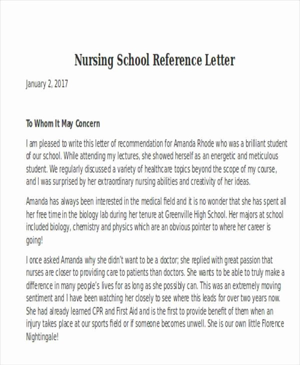Recommendation Letter for Nursing School Elegant Letter Re Mendation for Nursing School Student Canre