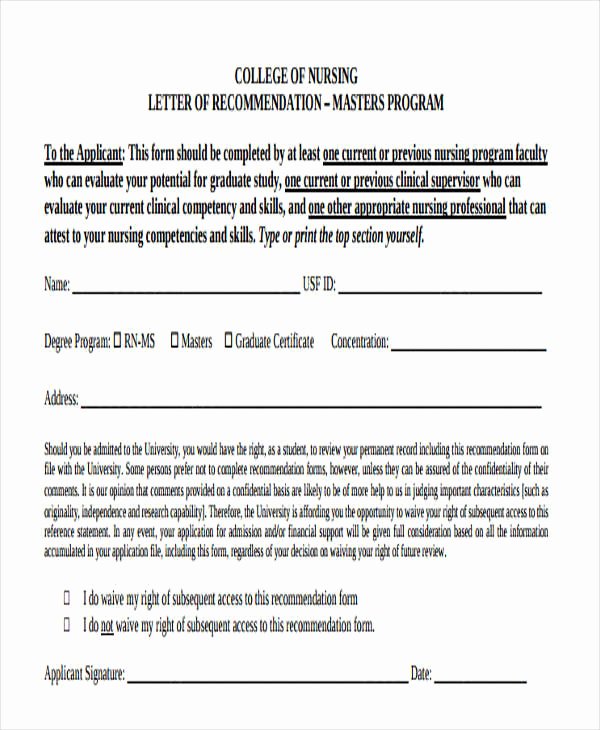 Recommendation Letter for Nursing School Fresh 45 Free Re Mendation Letter Templates