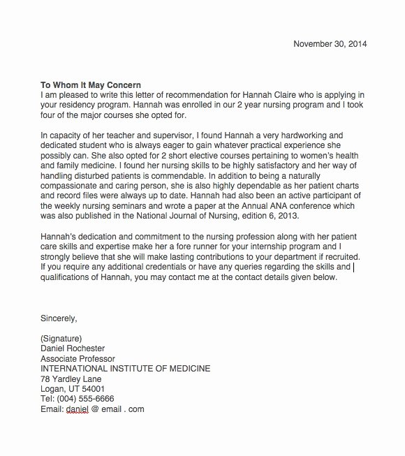 Recommendation Letter for Nursing Student Luxury Nursing School Re Mendation Letter Template