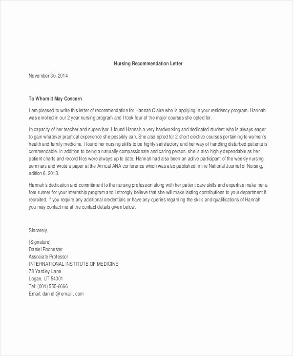 Recommendation Letter for Nursing Student Unique 40 Re Mendation Letter Templates In Pdf
