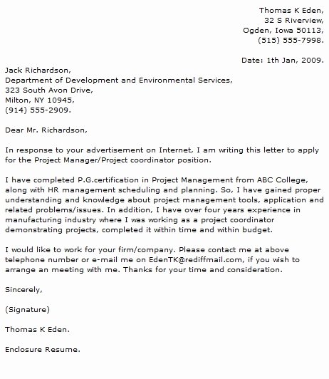 Recommendation Letter for Project Manager Fresh Project Coordinator Cover Letter Example Letter Of