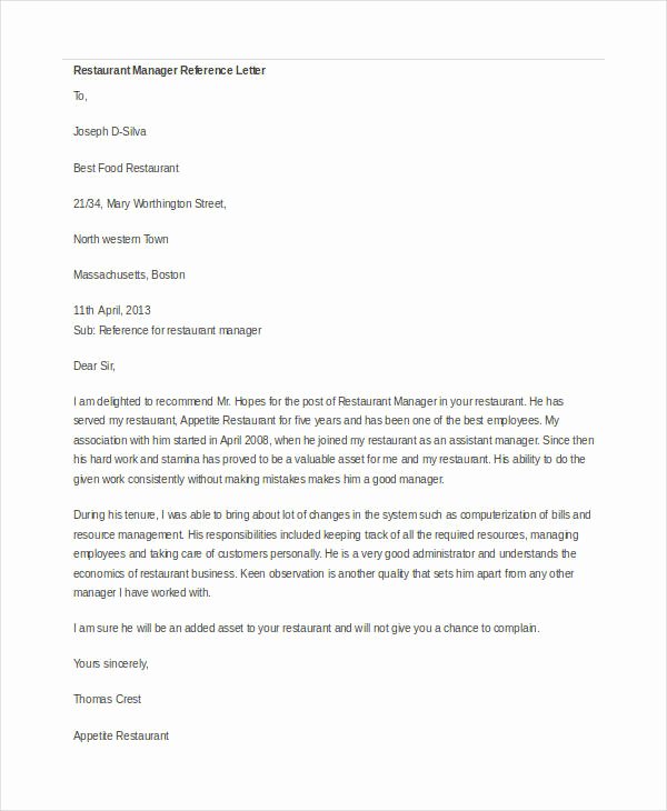 Recommendation Letter for Project Manager Unique Manager Reference Letter Templates 7 Free Word format