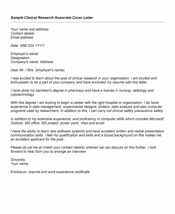 Recommendation Letter for Research Inspirational Cover Letter Clinical Research Letter Of Re Mendation
