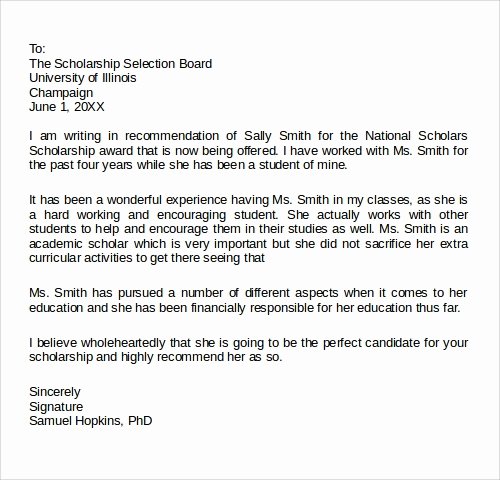 Recommendation Letter for Scholarship Beautiful 28 Letter Of Re Mendation In Word Samples