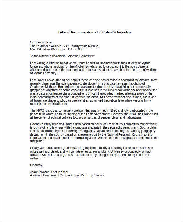 Recommendation Letter for Scholarship Doc New Scholarship Re Mendation Letter