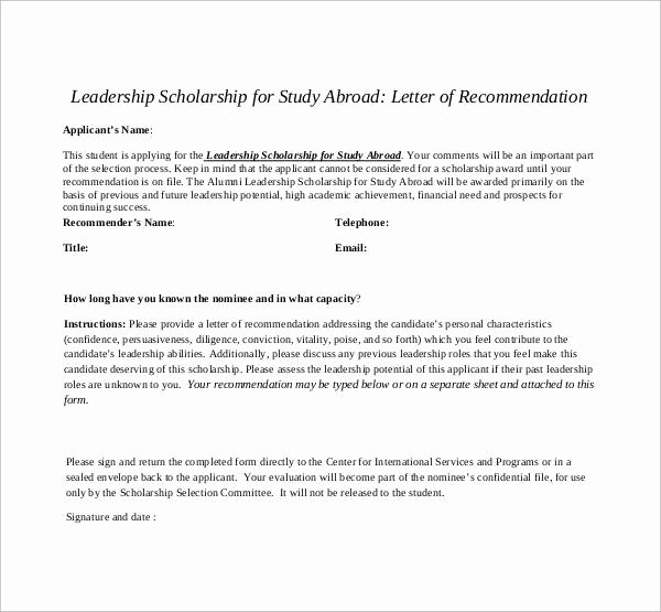 Recommendation Letter for Scholarship Elegant 30 Sample Letters Of Re Mendation for Scholarship Pdf