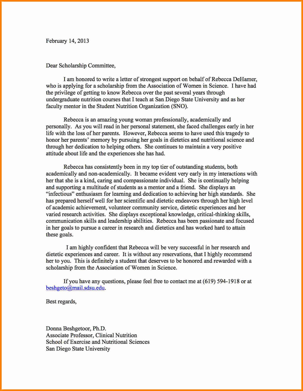 Recommendation Letter for Scholarship Pdf Lovely 6 High School Letter Of Re Mendation for Scholarship