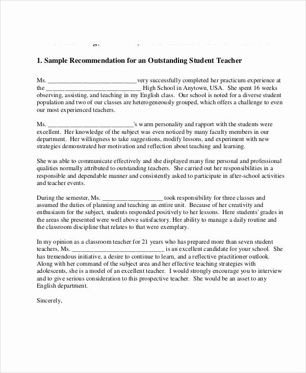 Recommendation Letter for Student Teacher Beautiful Sample Student Letter