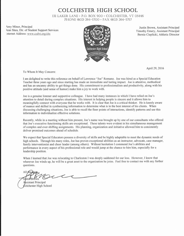 Recommendation Letter for Teaching assistant Awesome Letter Of Re Mendation Justin Brown assistant Principal