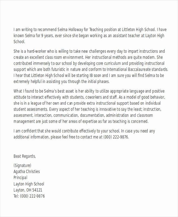 Recommendation Letter for Teaching assistant New Letter Re Mendation for Paraprofessional Sample
