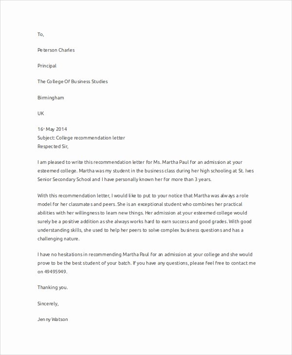 Recommendation Letter Sample Pdf Unique Sample Letter Of Re Mendation 7 Examples In Word Pdf