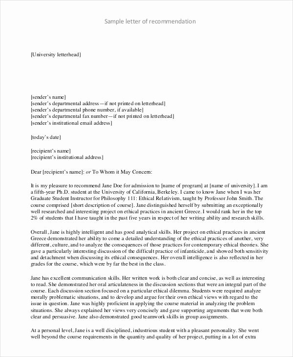 Recommendation Letter Template for Student Beautiful 37 Simple Re Mendation Letter Template Free Word Pdf