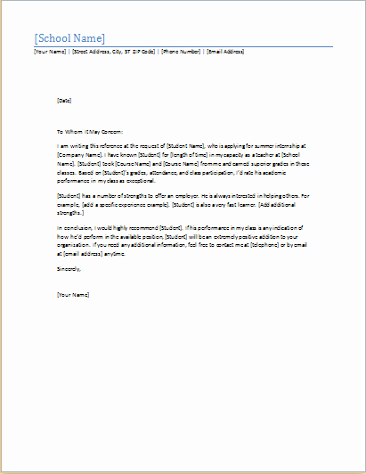 Recommendation Letter Template for Student Best Of Ms Word Student Academic Letter Templates