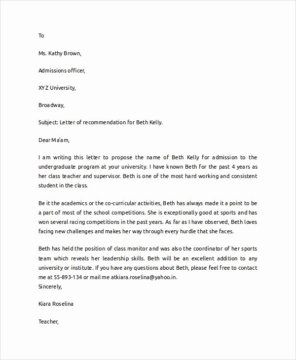 Recommendation Letter Template for Student Elegant 7 Sample College Re Mendation Letters