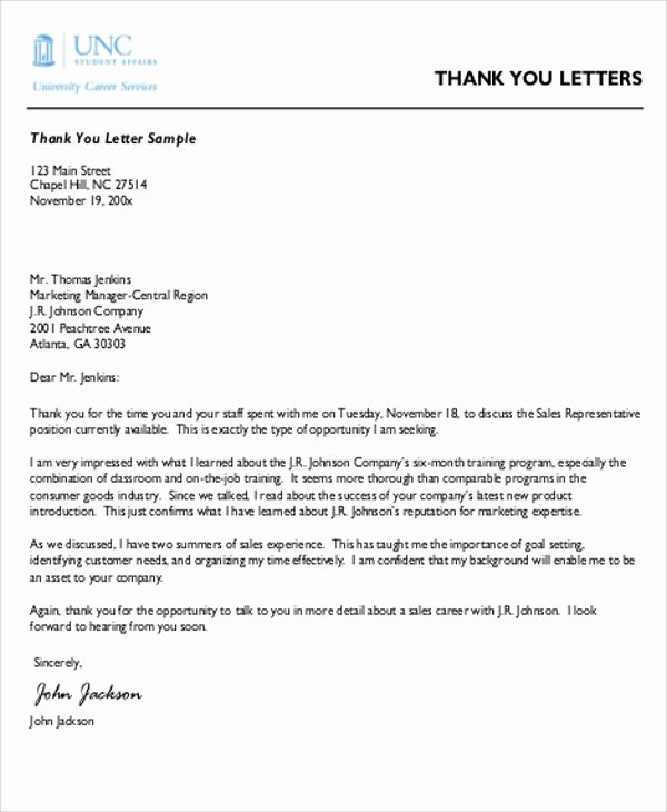 Recommendation Letter Thank You Note Awesome Sample Thank You Letter for Reference 9 Examples In