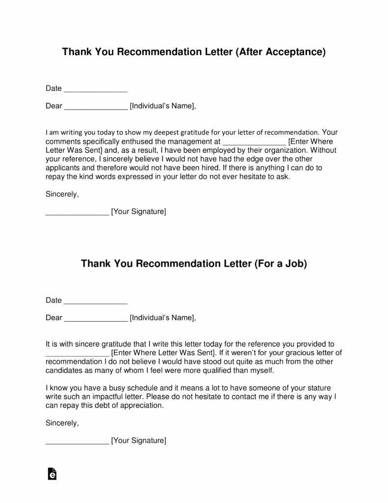 Recommendation Thank You Letter Unique Free Thank You Letter for Re Mendation Template with