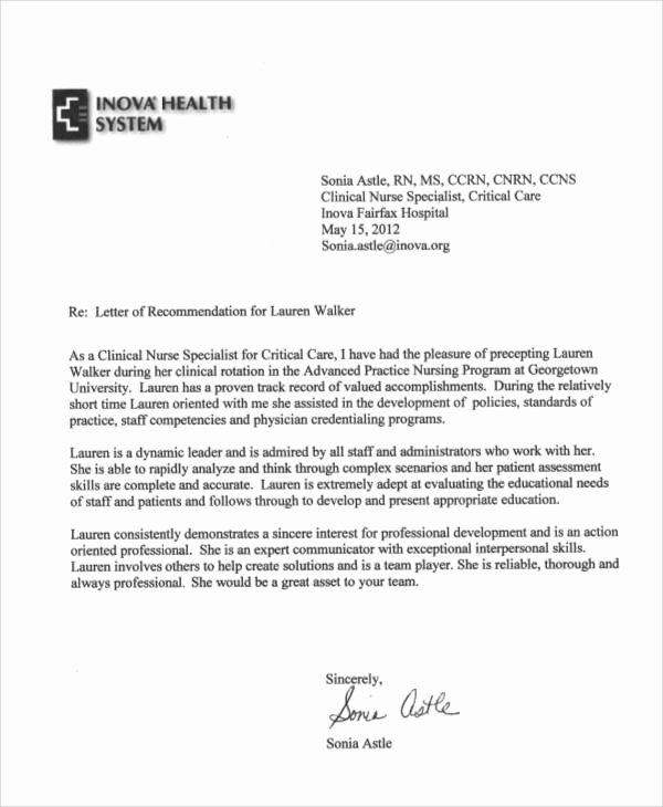 Registered Nurse Letter Of Recommendation Unique 36 Sample Re Mendation Letters In Pdf