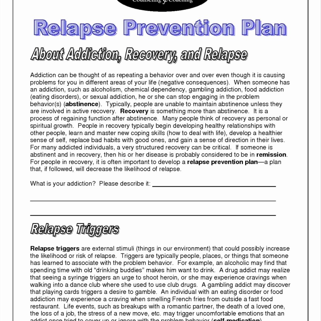Relapse Prevention Plan Worksheet Template Inspirational Tips for Avoiding Relapse Worksheet Relapse Prevention
