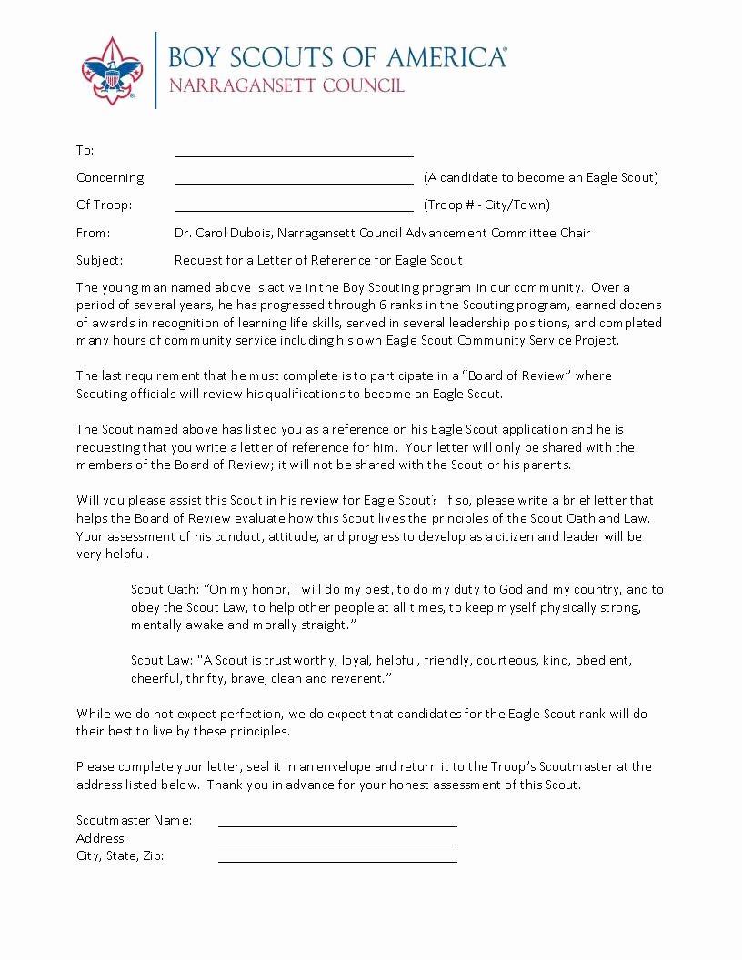Religious Recommendation Letter Sample Lovely Eagle Scout Advancement Information