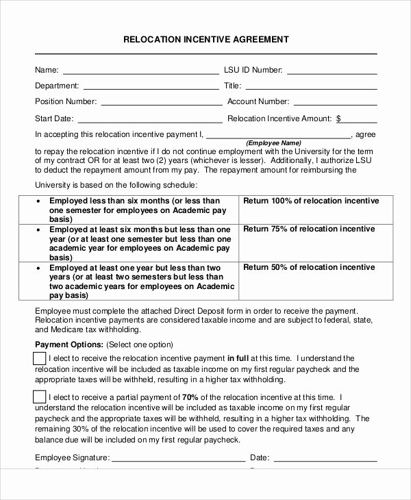 Relocation Agreement Letter Awesome 9 Incentive Agreement Templates Free Sample Example