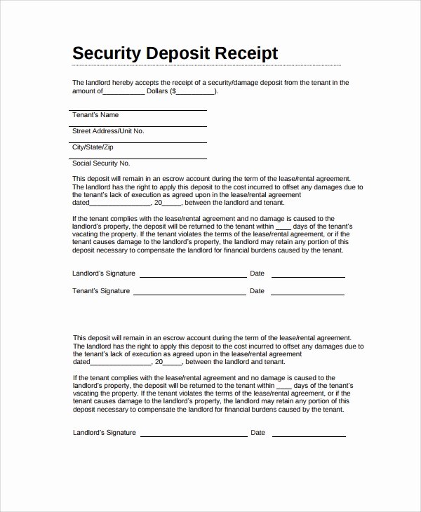 Rent Deposit Receipt Template Awesome 9 Security Deposit Receipt Templates