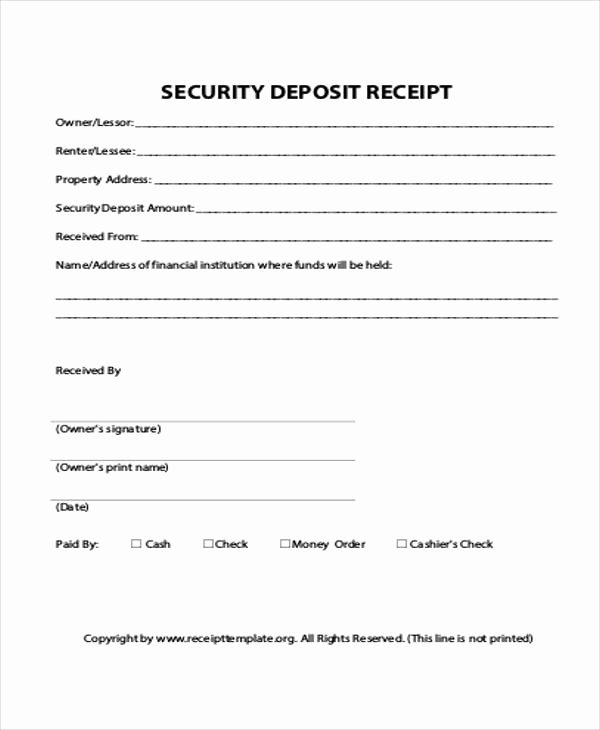 Rent Deposit Receipt Template Lovely 39 Free Receipt forms